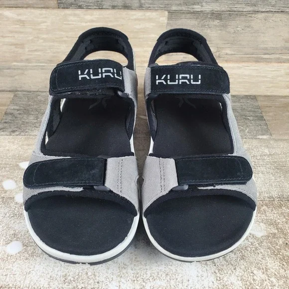 Kuru Tread Womens Sandals Sz 8 M Fossil Gray Sky Blue Jet Black Suede Comfort - Picture 2 of 12
